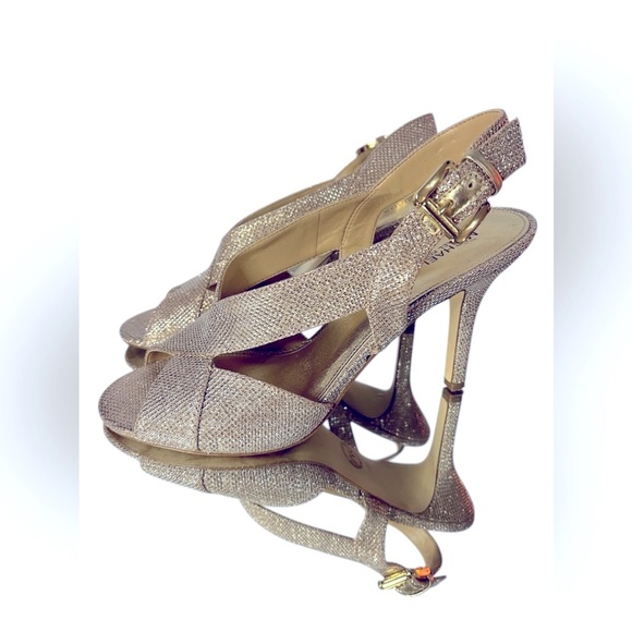 Michael Kors Dazzling Sexy Glitter Crisscross Slingback Sandals Heels Sz 10 - Picture 5 of 9